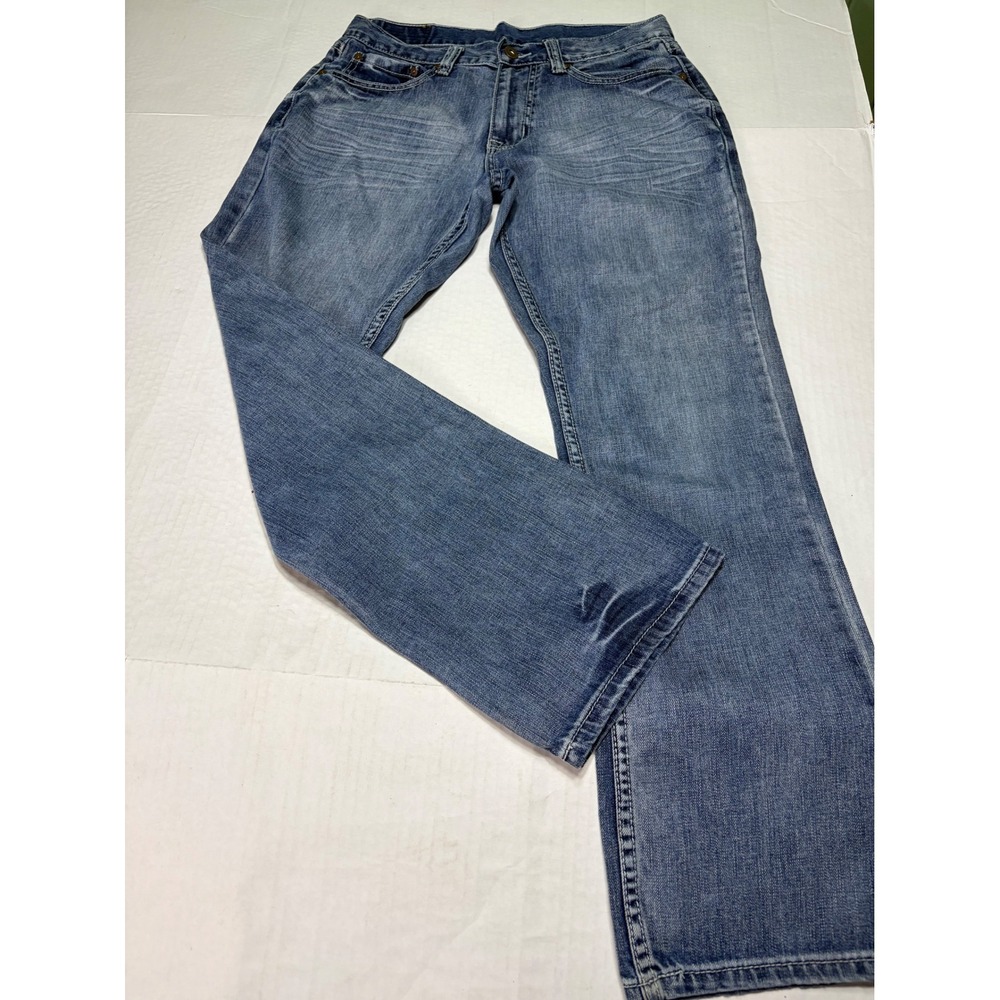 Flypaper Mens Straight Leg Denim Jeans Medium Wash 30x30 Blue Whiskered Casual